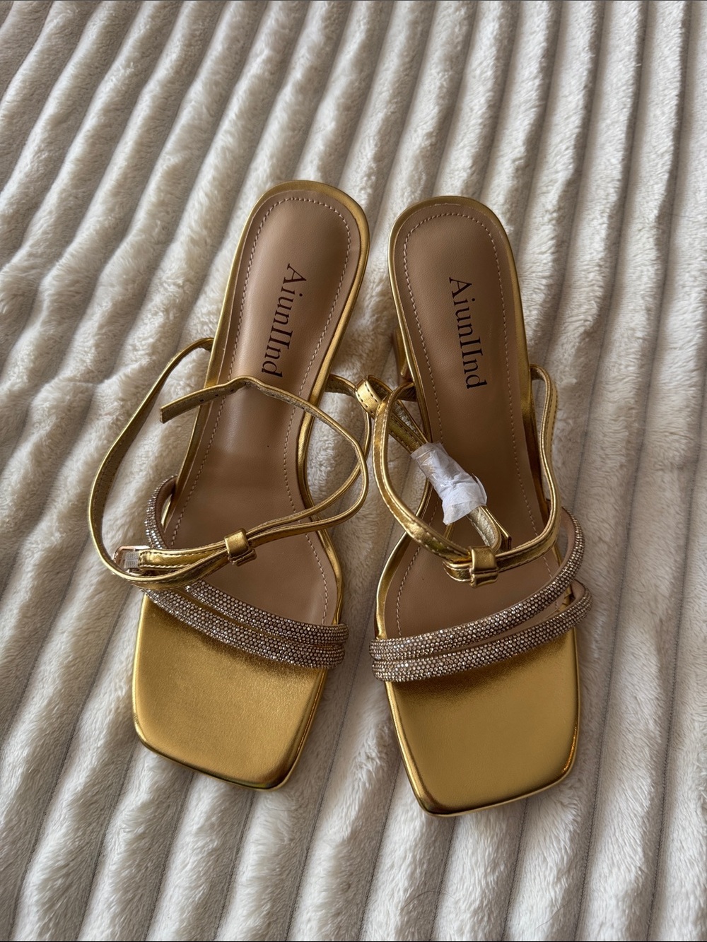 Gold Strappy Slide Sandals -
